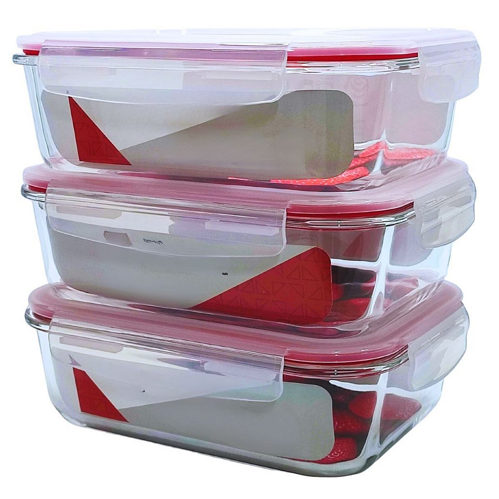 Kit 3 Potes De Vidro Vedação Hermética 1520ml com Tampa - Imagem 7