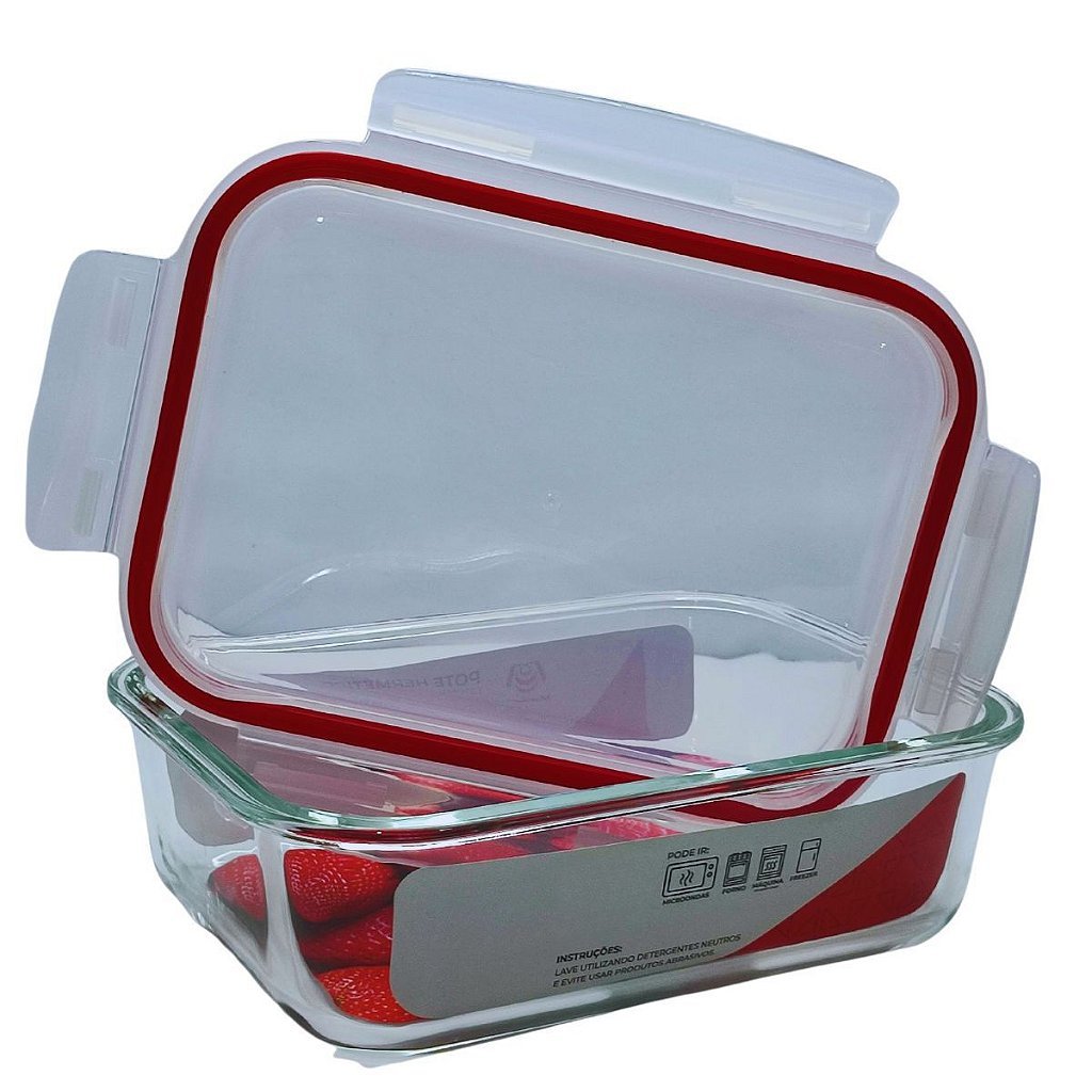 Kit 6 Potes Vidro Hermético Vedação Marmita com Trava 1520ml Mantimentos Cozinha - Imagem 2