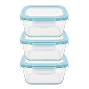 Conjunto 3 Potes Vidro Hermético Quadrado 500ml Tampa