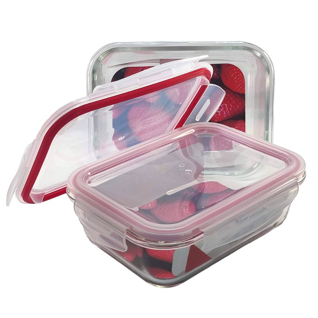 Kit 2 Potes De Vidro Marmita 1000ml Vedação Hermético Fitness Mantimentos - Imagem 2