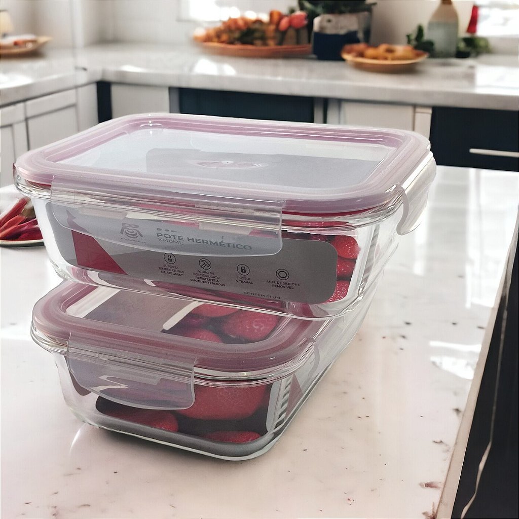 Kit 2 Potes De Vidro Marmita 1000ml Vedação Hermético Fitness Mantimentos - Imagem 9