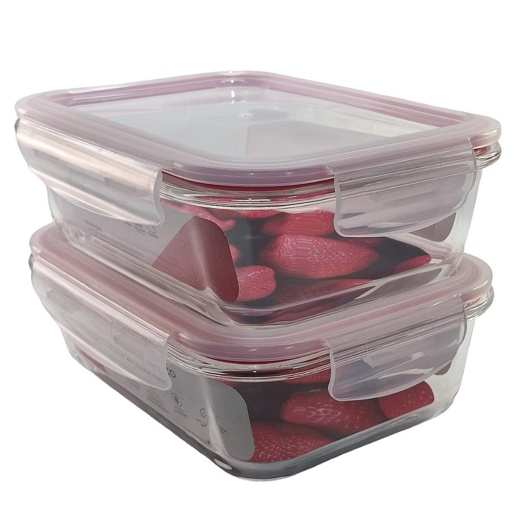 Kit 2 Potes De Vidro Marmita 1000ml Vedação Hermético Fitness Mantimentos