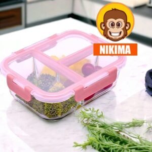 Marmita De Vidro Com Divisórias Compartimento Rosa Divisões Pote Geladeira