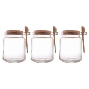 3x Pote Vidro Tempero Kit Tampa Rolha C/ Colher Bambu 240ml Lyor