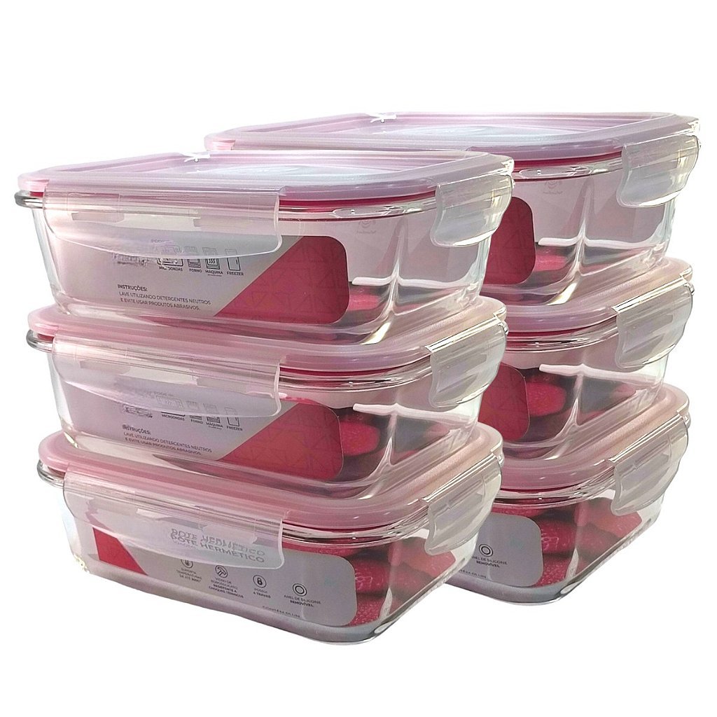Kit 6 Potes Vidro Hermético Vedação Marmita com Trava 1520ml Mantimentos Cozinha