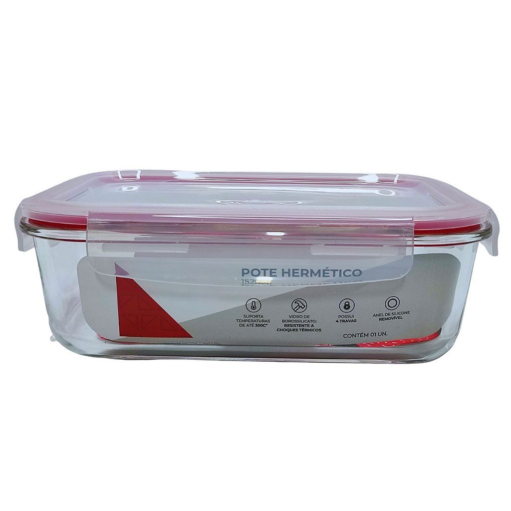 Kit 2 Potes de Vidros Hermético Marmita 1520ml e 1040ml com Tampa Vedação - Imagem 2