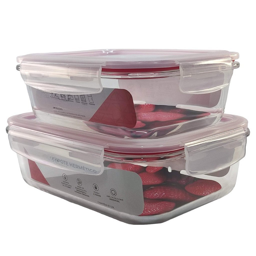 Kit 2 Potes de Vidros Hermético Marmita 1520ml e 1040ml com Tampa Vedação - Imagem 5