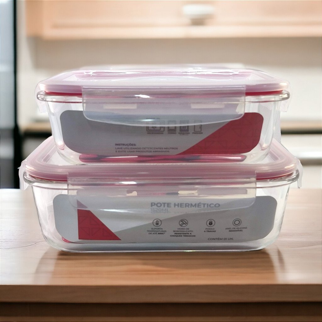Kit 2 Potes de Vidros Hermético Marmita 1520ml e 1040ml com Tampa Vedação - Imagem 6