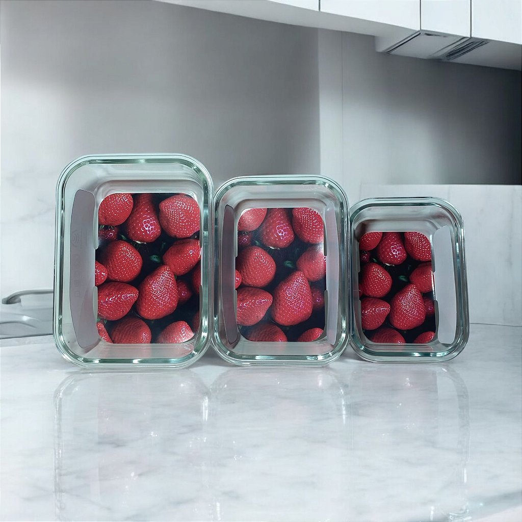 Conjunto Potes Hermeticos Vidro 1520ml 1040ml e 640ml - Imagem 3