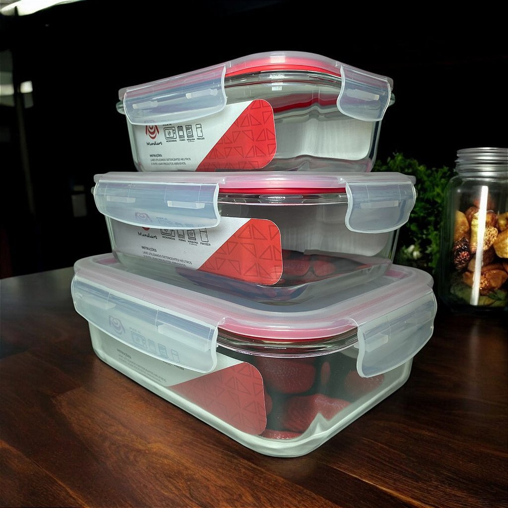 Conjunto Potes Hermeticos Vidro 1520ml 1040ml e 640ml - Imagem 4