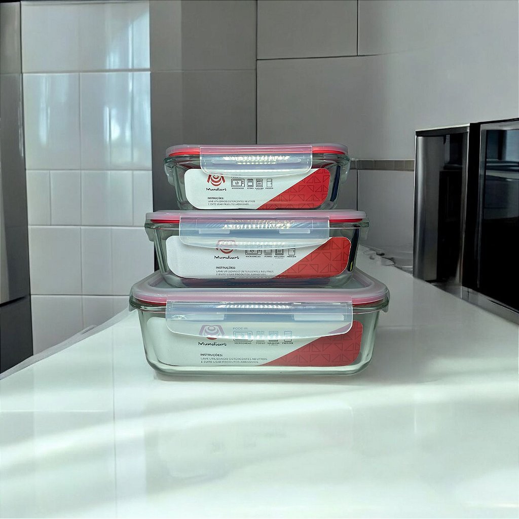 Conjunto Potes Hermeticos Vidro 1520ml 1040ml e 640ml - Imagem 5
